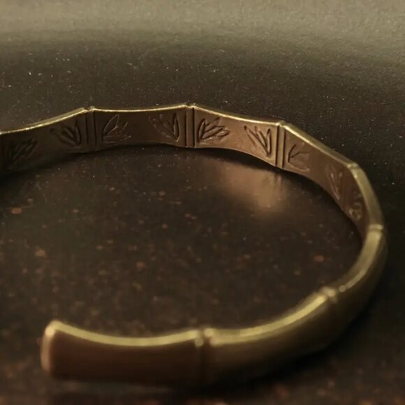 14K Yellow Gold Vintage Bamboo Bangle Cuff Bracelet Womens Silver 14 K Jewelry - Picture 8 of 9